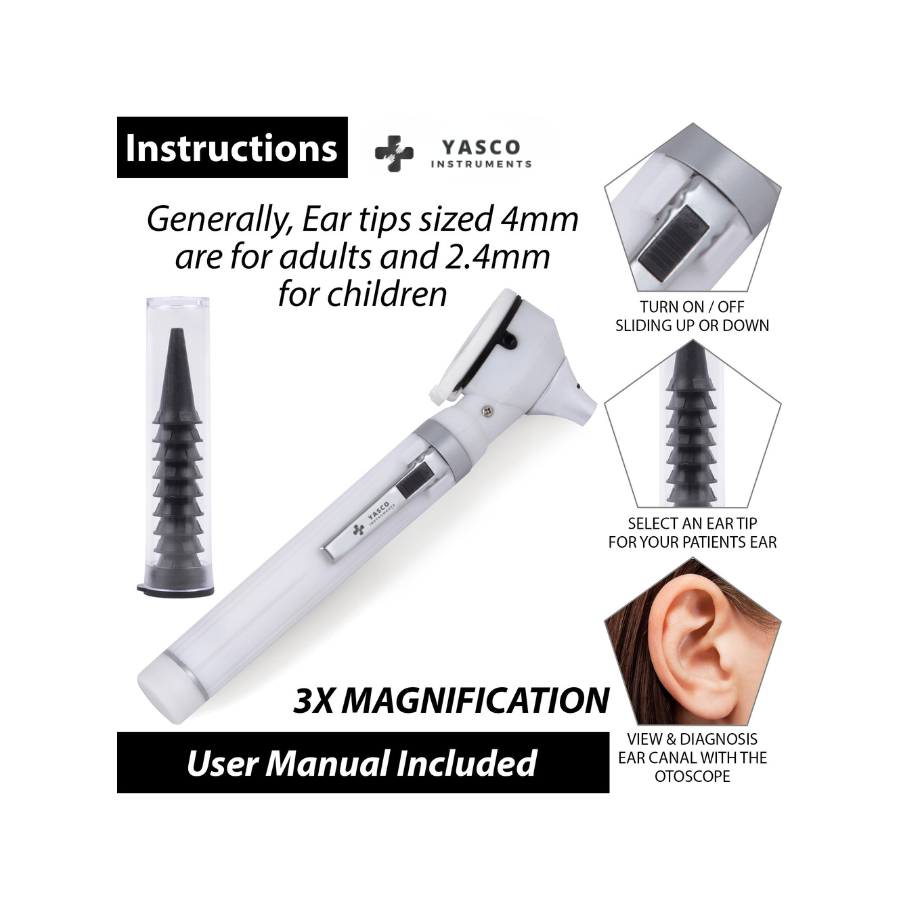 Fiber Optic Pocket Otoscope Set | White