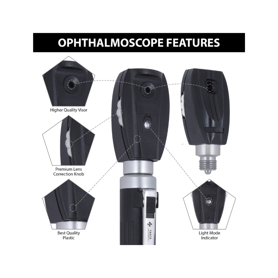 Fiber Optic Mini EENT Diagnostic Set | Black Otoscope & Ophthalmoscope