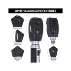 Fiber Optic Mini EENT Diagnostic Set | Black Otoscope & Ophthalmoscope