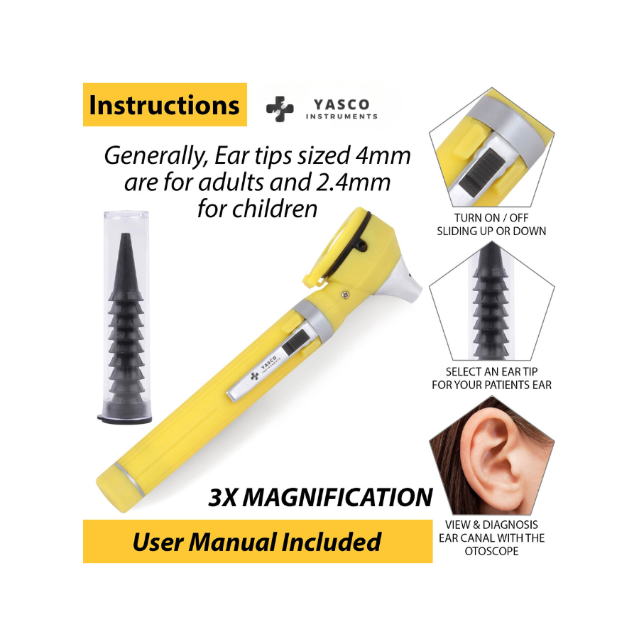 Fiber Optic Pocket Otoscope Set | Yellow