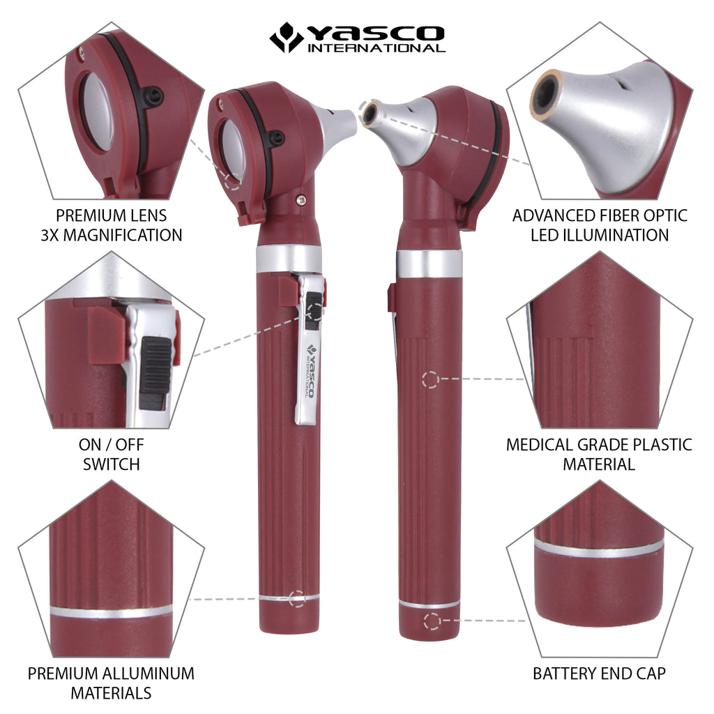 Fiber Optic Mini Otoscope Set - Burgundy