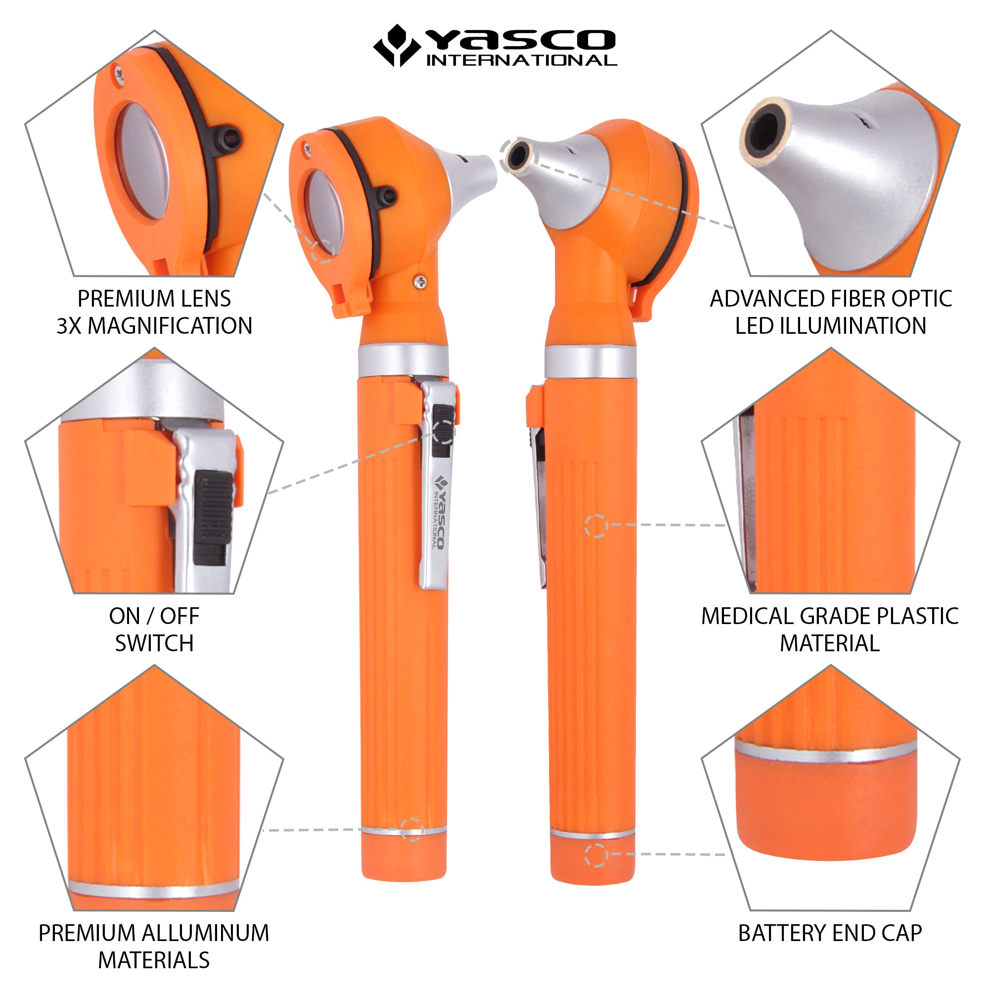 Fiber Optic Mini Otoscope Set - Orange