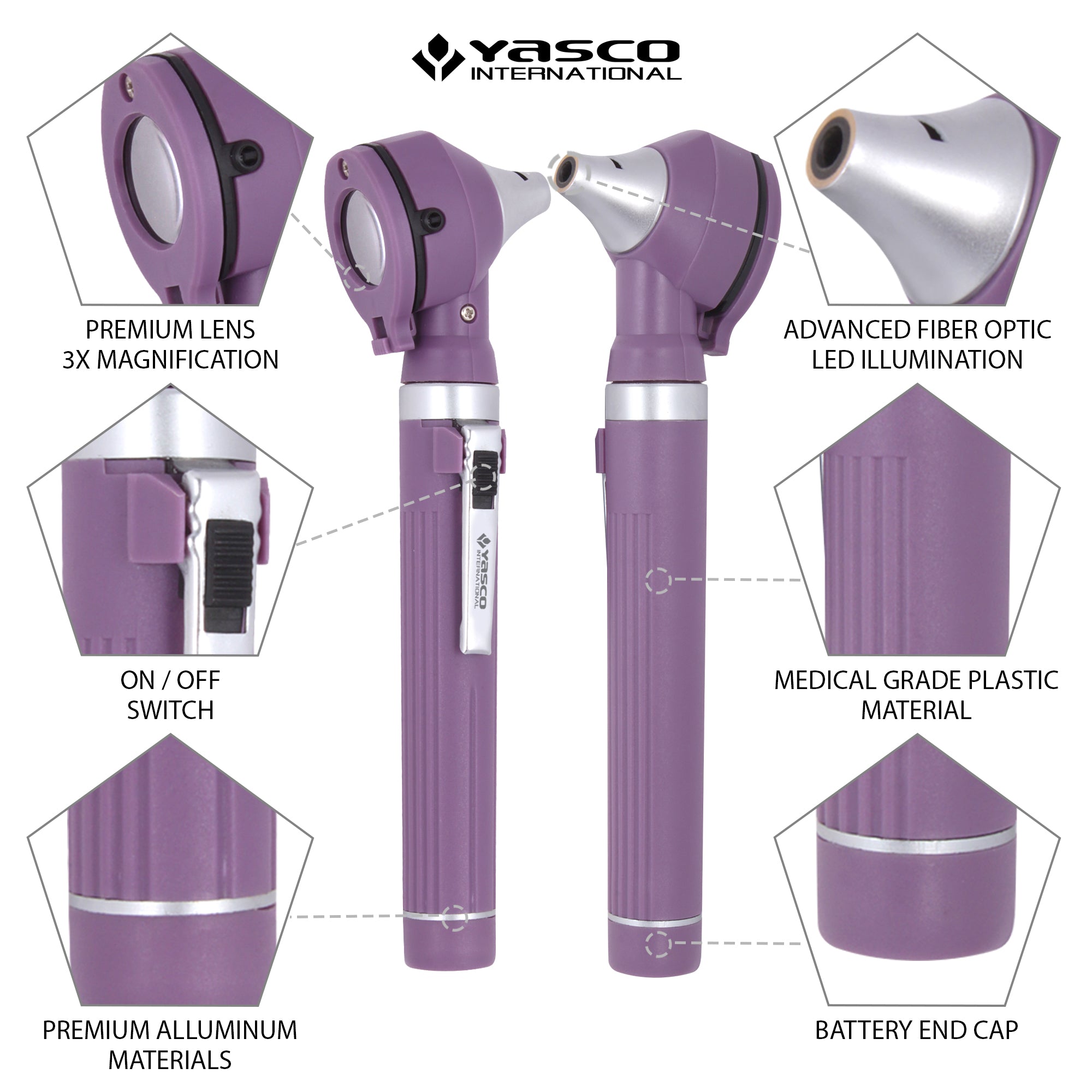 Fiber Optic Mini Ophthalmoscope & Otoscope Set - Purple