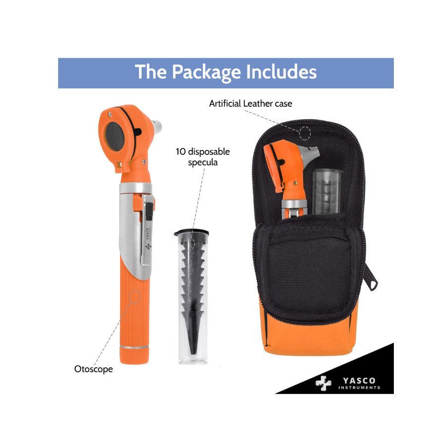 Fiber Optic Pocket Otoscope Set | Orange