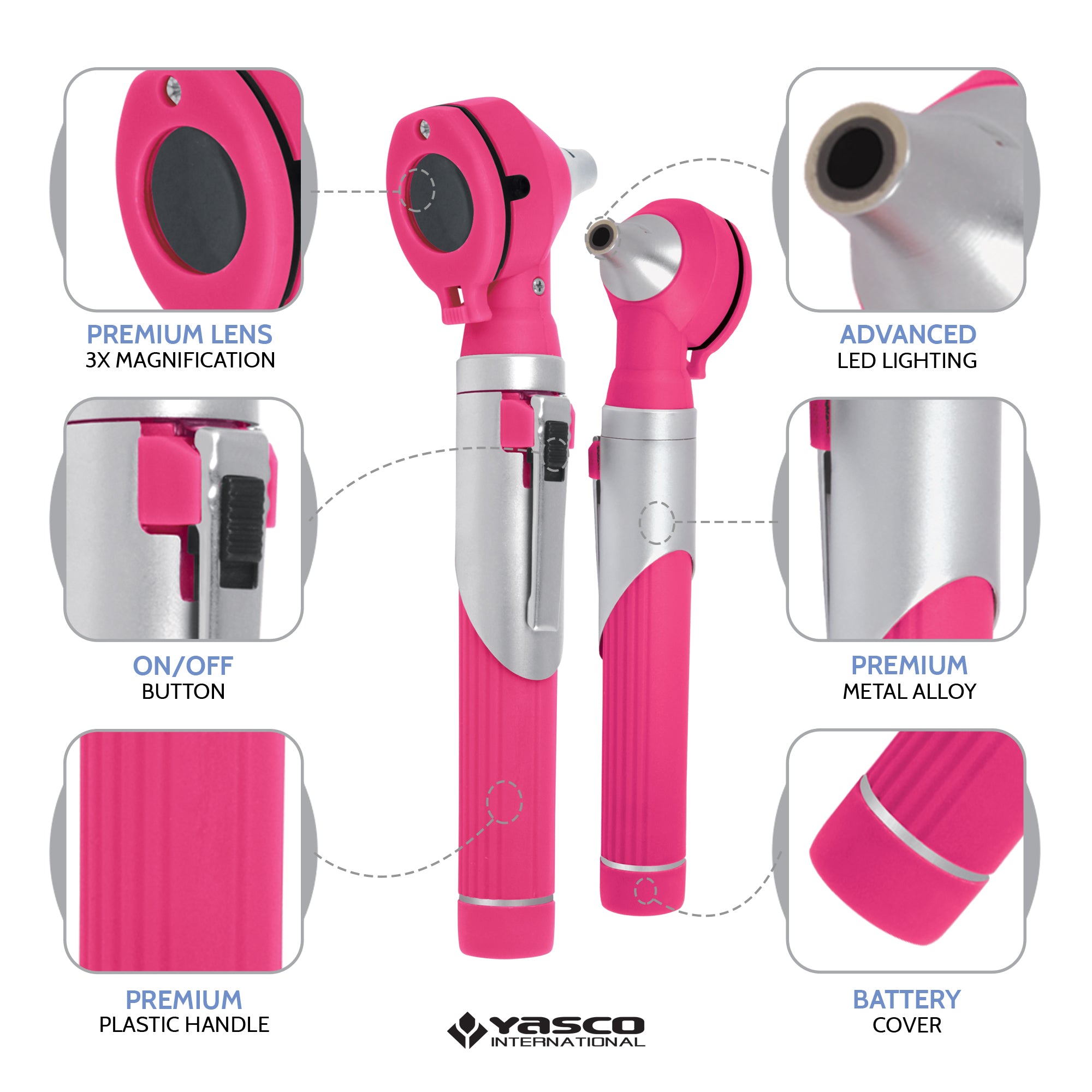 Fiber Optic Mini Otoscope Set - Rose Pink
