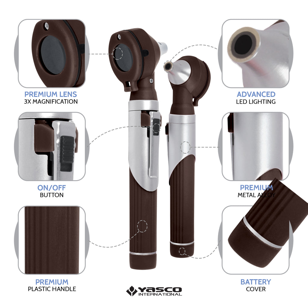 Fiber Optic Mini Otoscope Set - Chocolate Brown