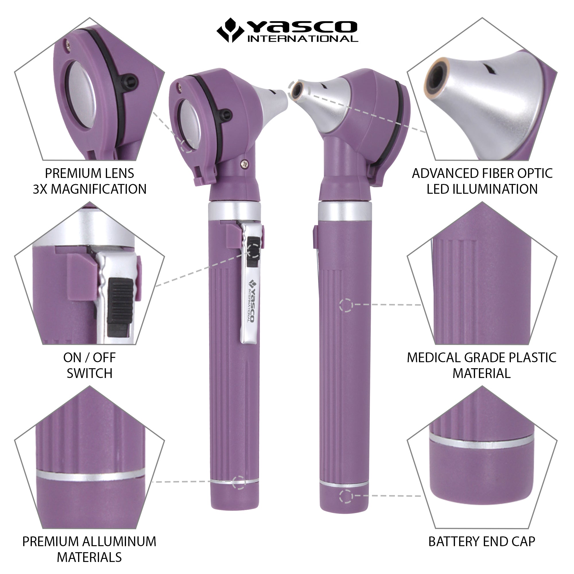 Fiber Optic Mini Otoscope Set - Purple