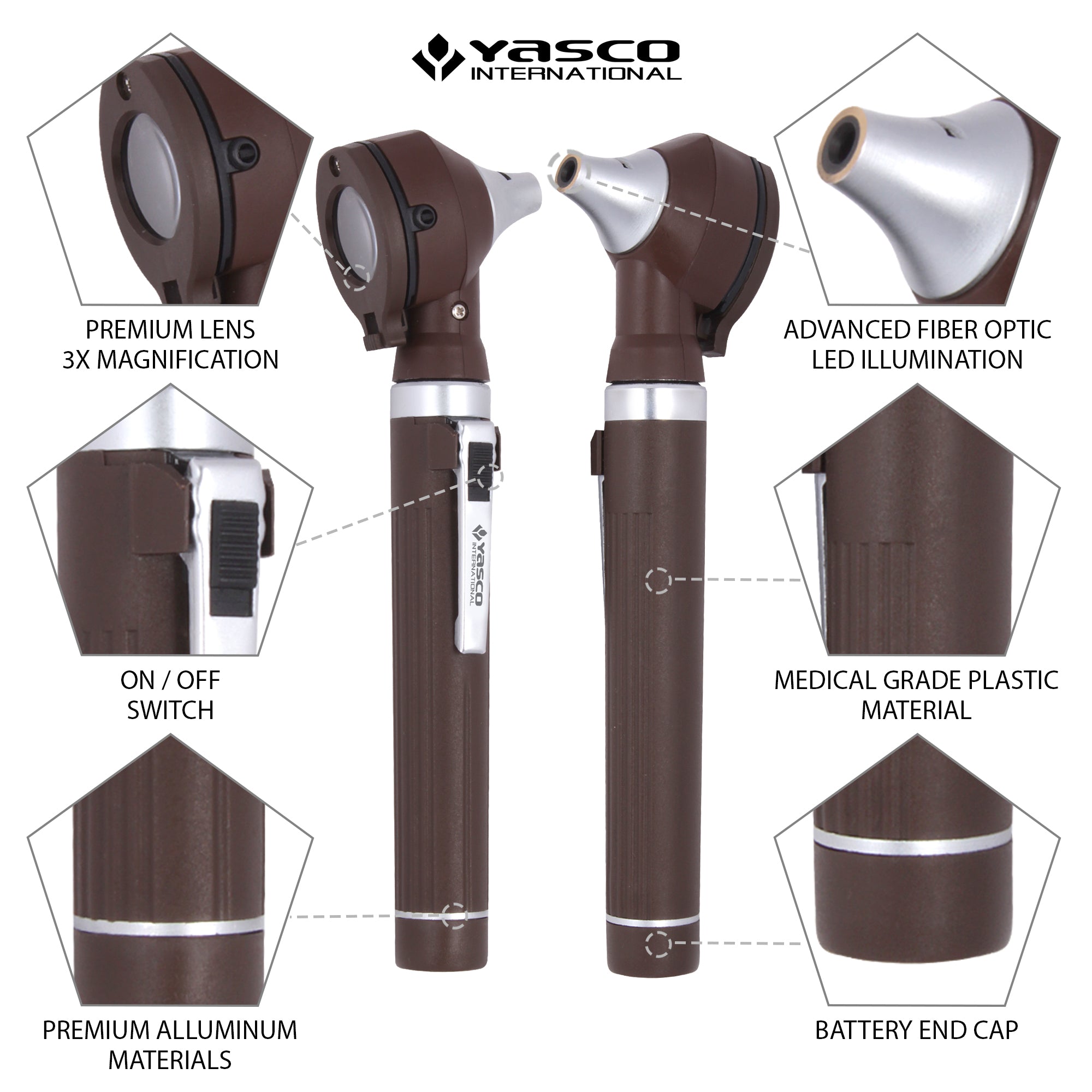Fiber Optic Mini Otoscope Set - Chocolate Brown