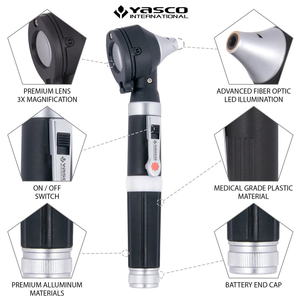 Fiber Optic Mini Otoscope Set - Black