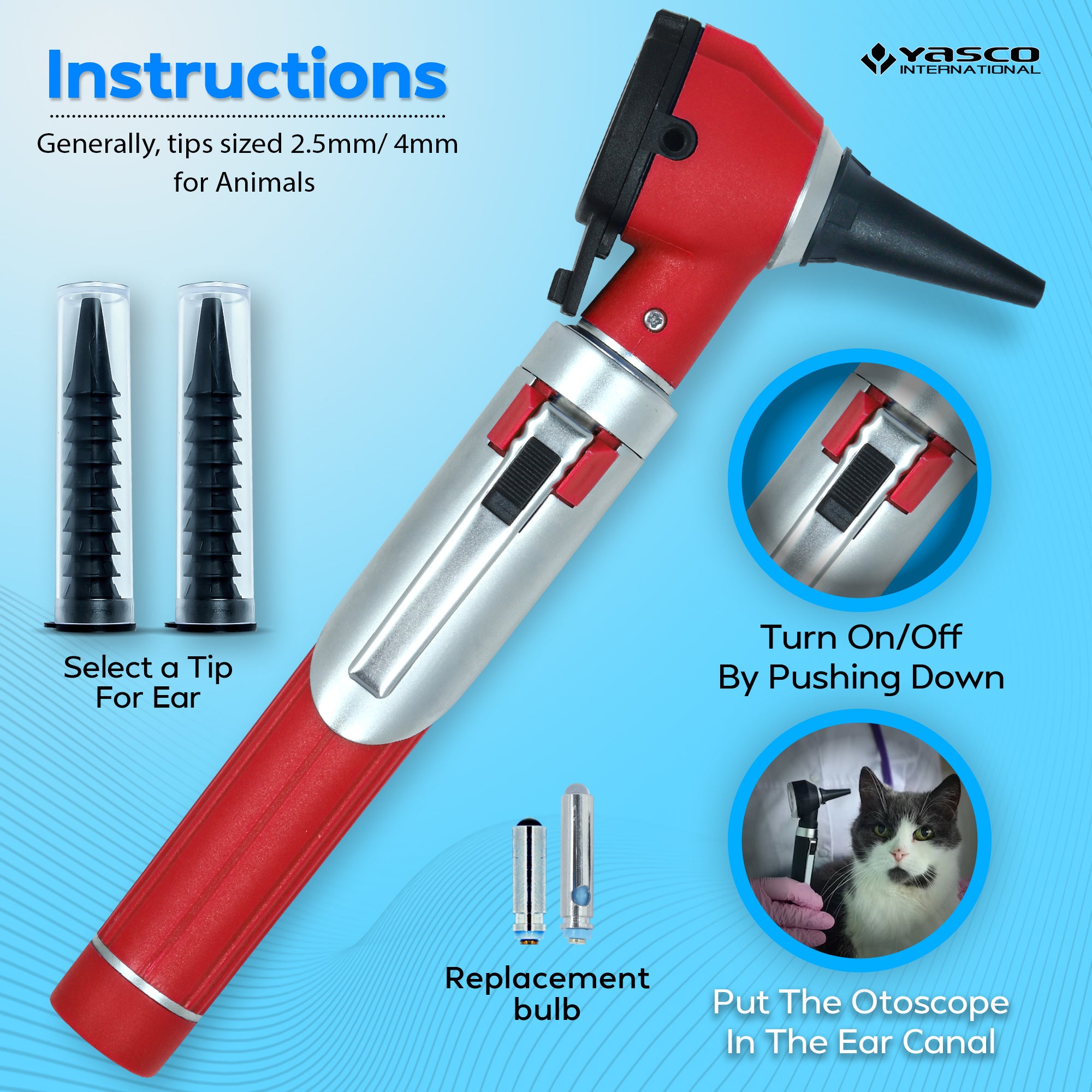 Fiber Optic Mini Otoscope Set - Red