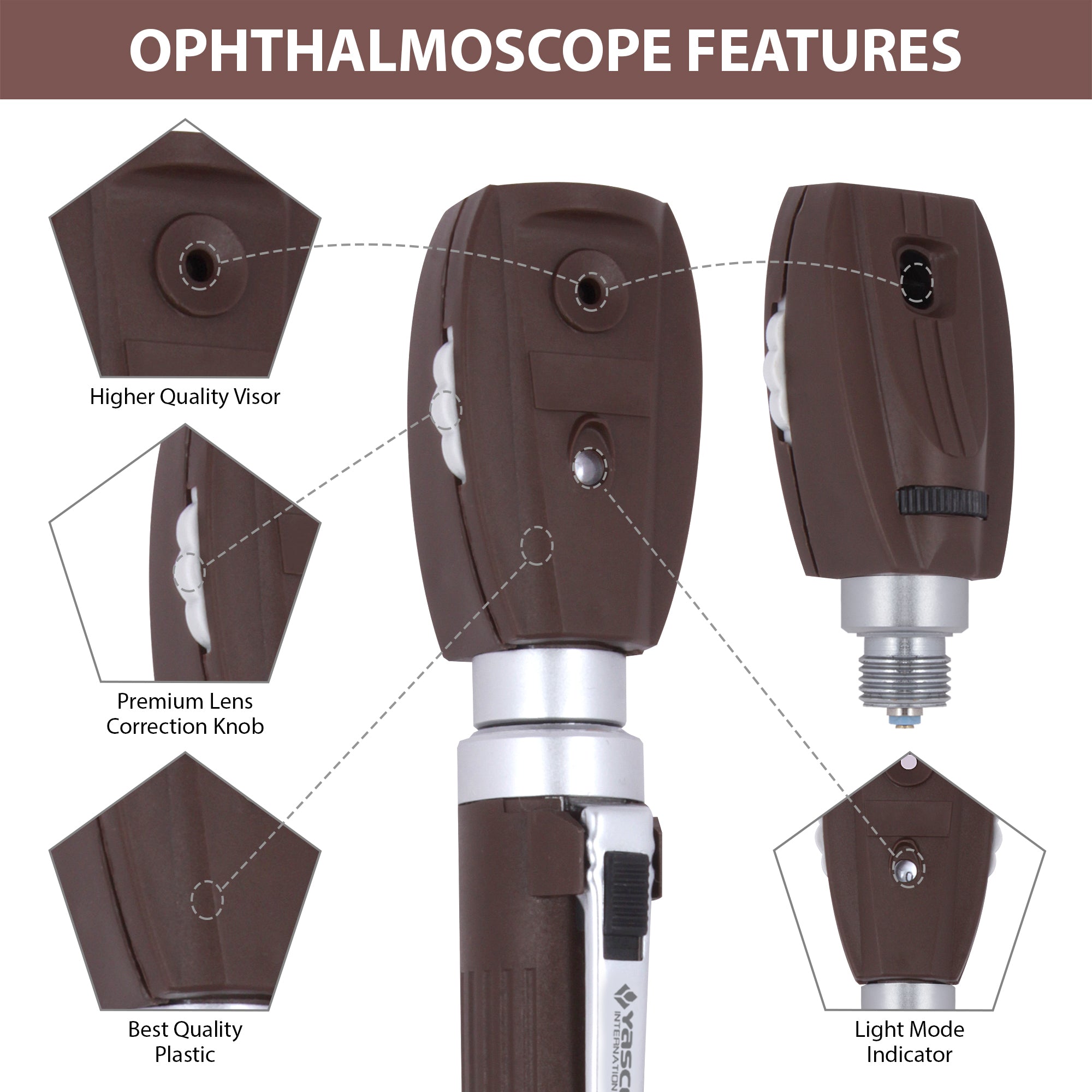 Fiber Optic Mini Ophthalmoscope & Otoscope Set - Chocolate Brown
