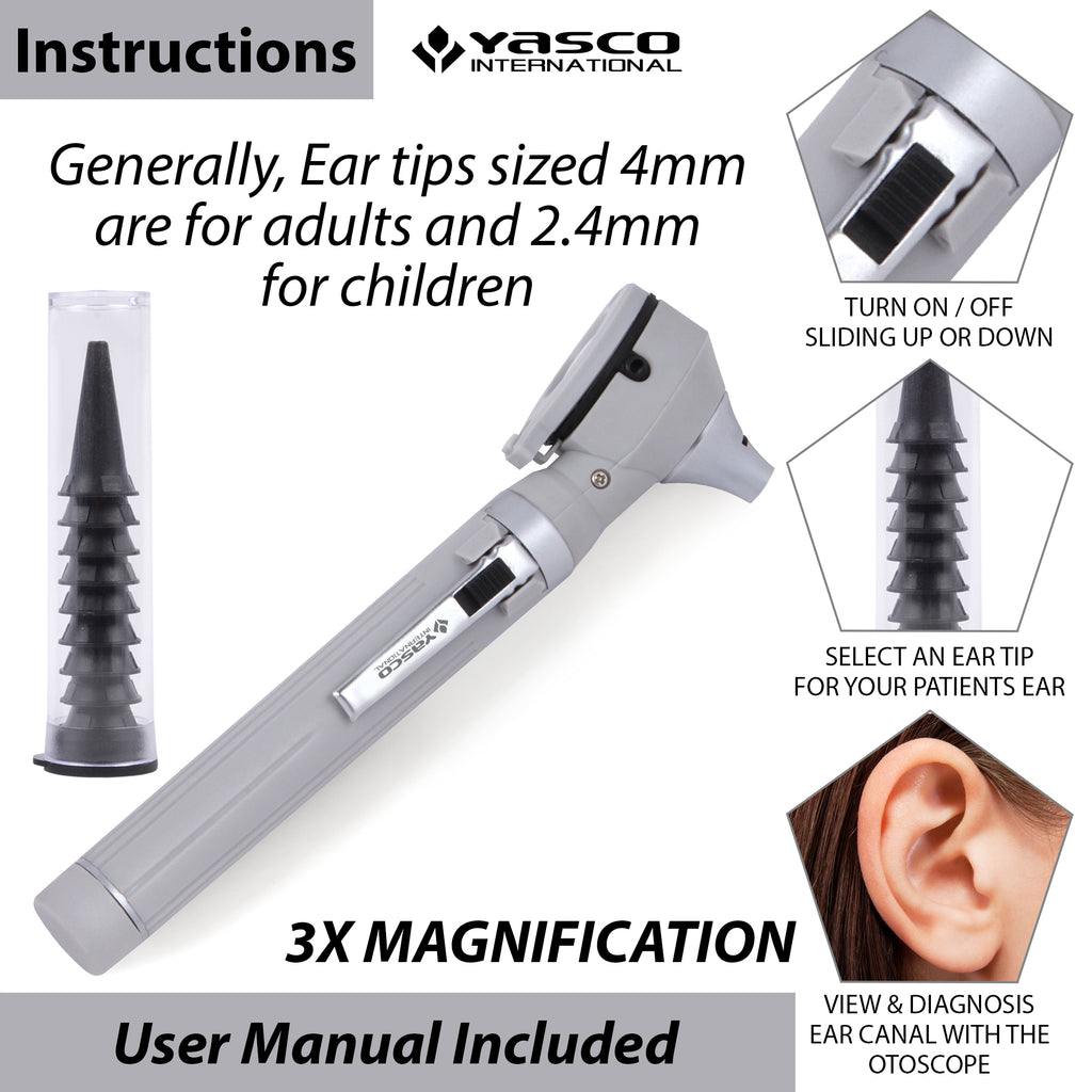 Fiber Optic Mini Otoscope Set - Gray