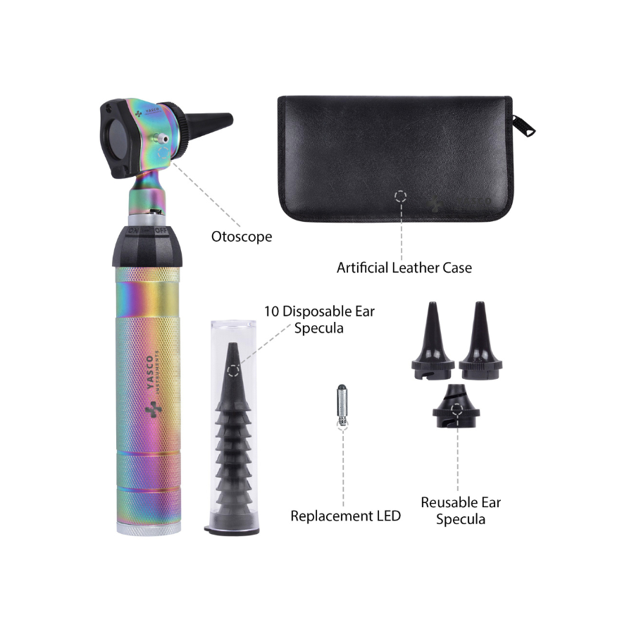 Brass Otoscope Set | Rainbow Finish Diagnostic Instrument