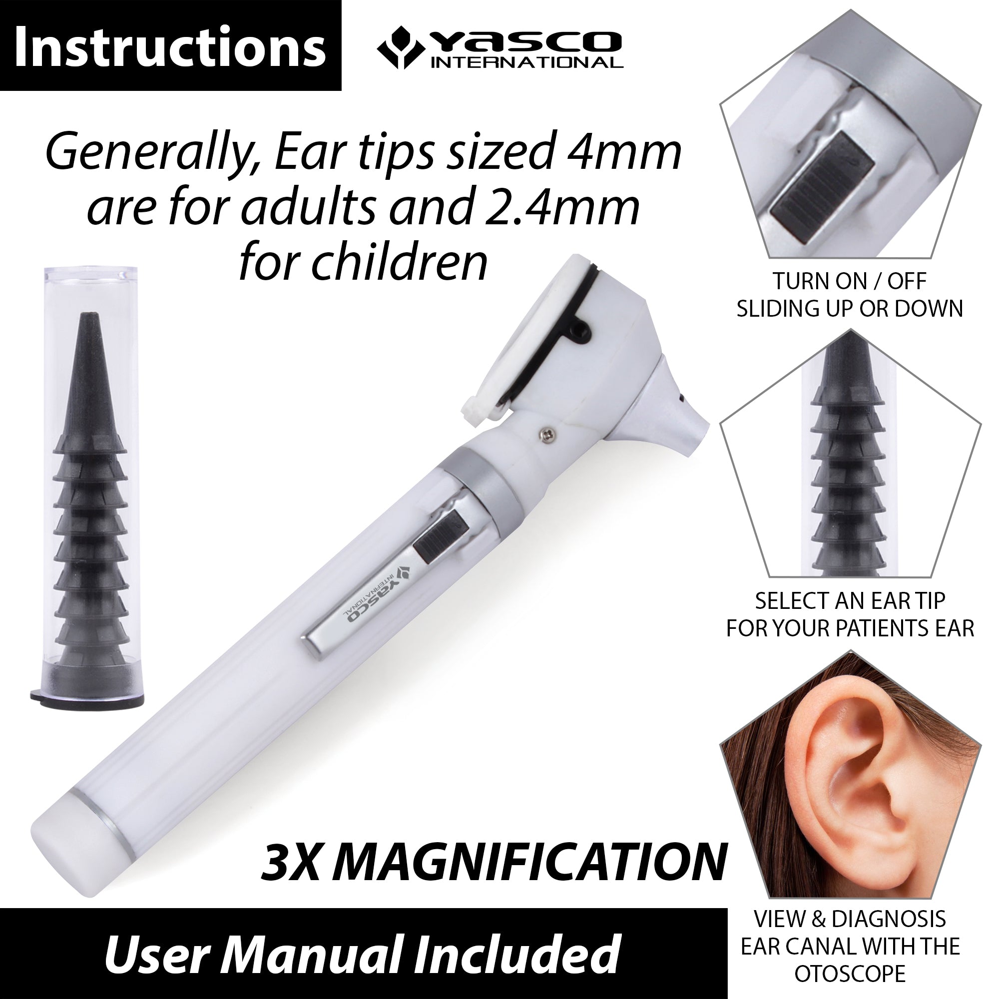 Fiber Optic Mini Otoscope Set - White