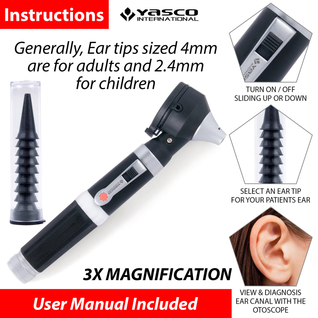 Fiber Optic Mini Otoscope Set - Black