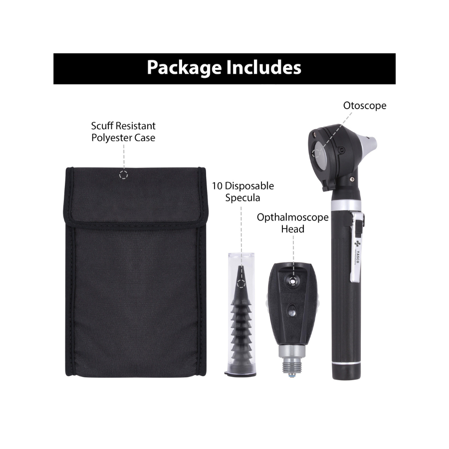 Fiber Optic Mini EENT Diagnostic Set | Black Otoscope & Ophthalmoscope