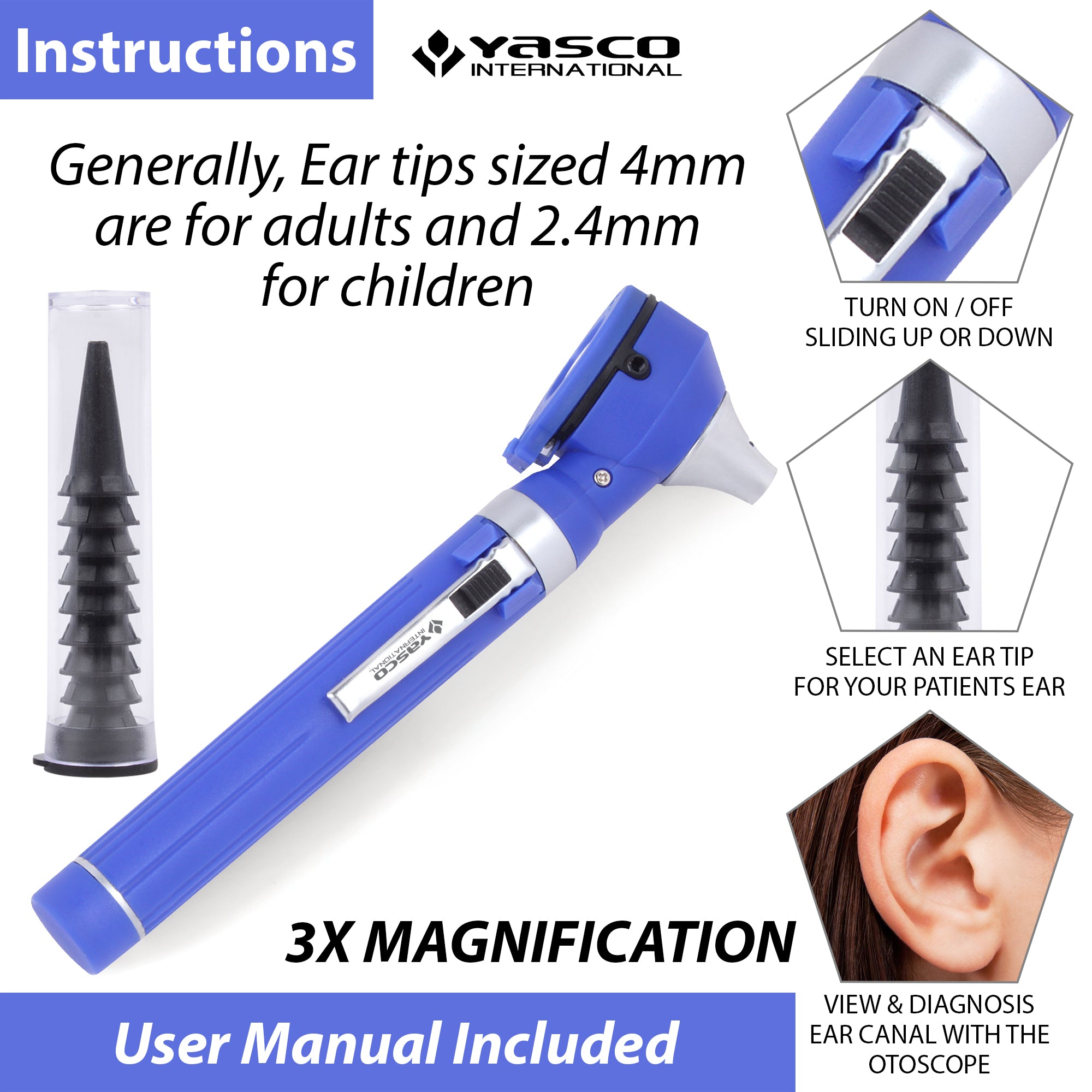 Fiber Optic Mini Otoscope Set - Navy Blue