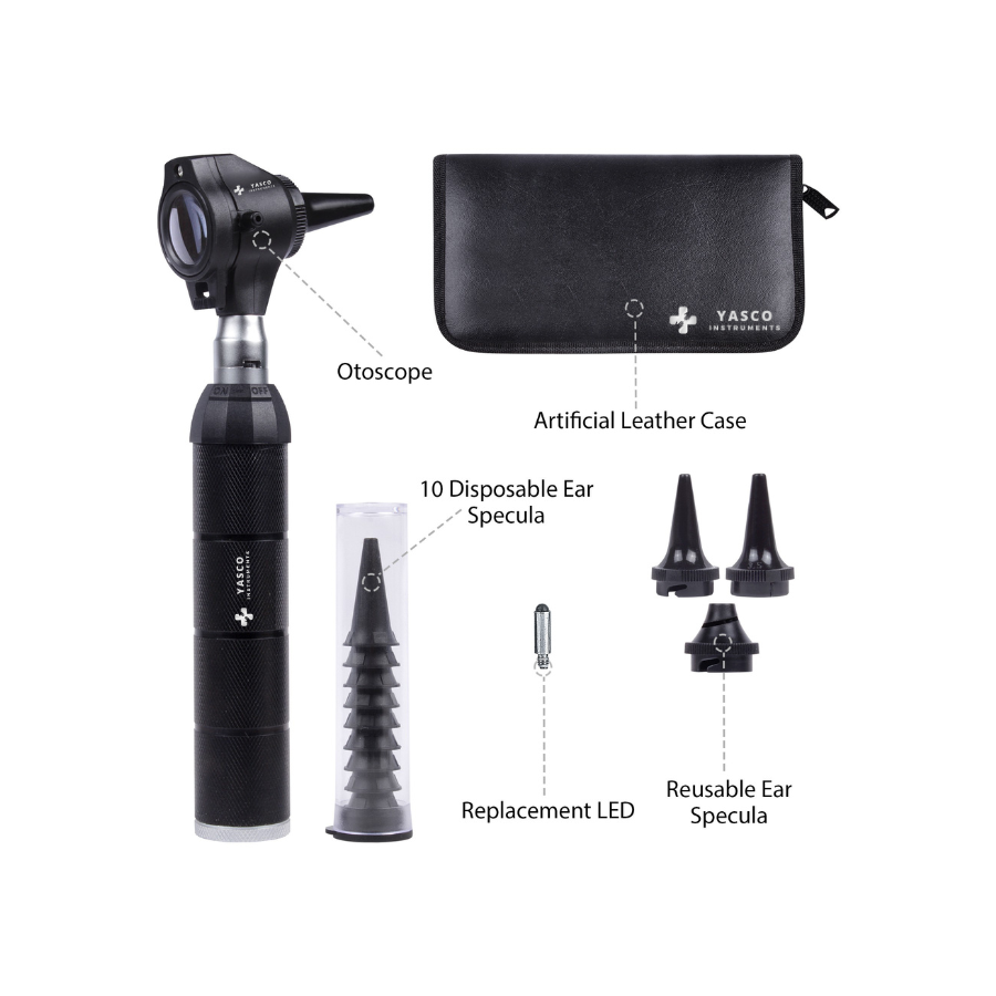 Brass Otoscope Set | All Black Finish Diagnostic Instrument