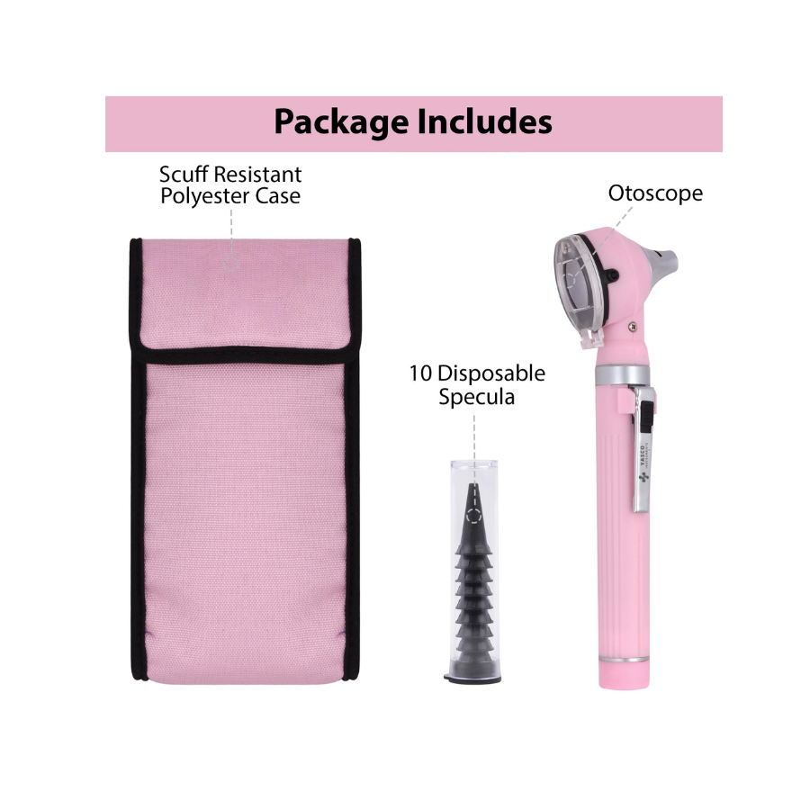 Fiber Optic Pocket Otoscope Set | Pearl Pink