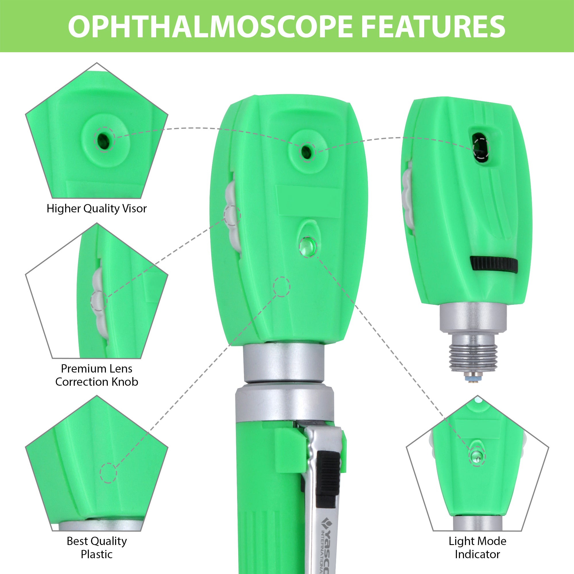 Fiber Optic Mini Ophthalmoscope & Otoscope Set -  Green