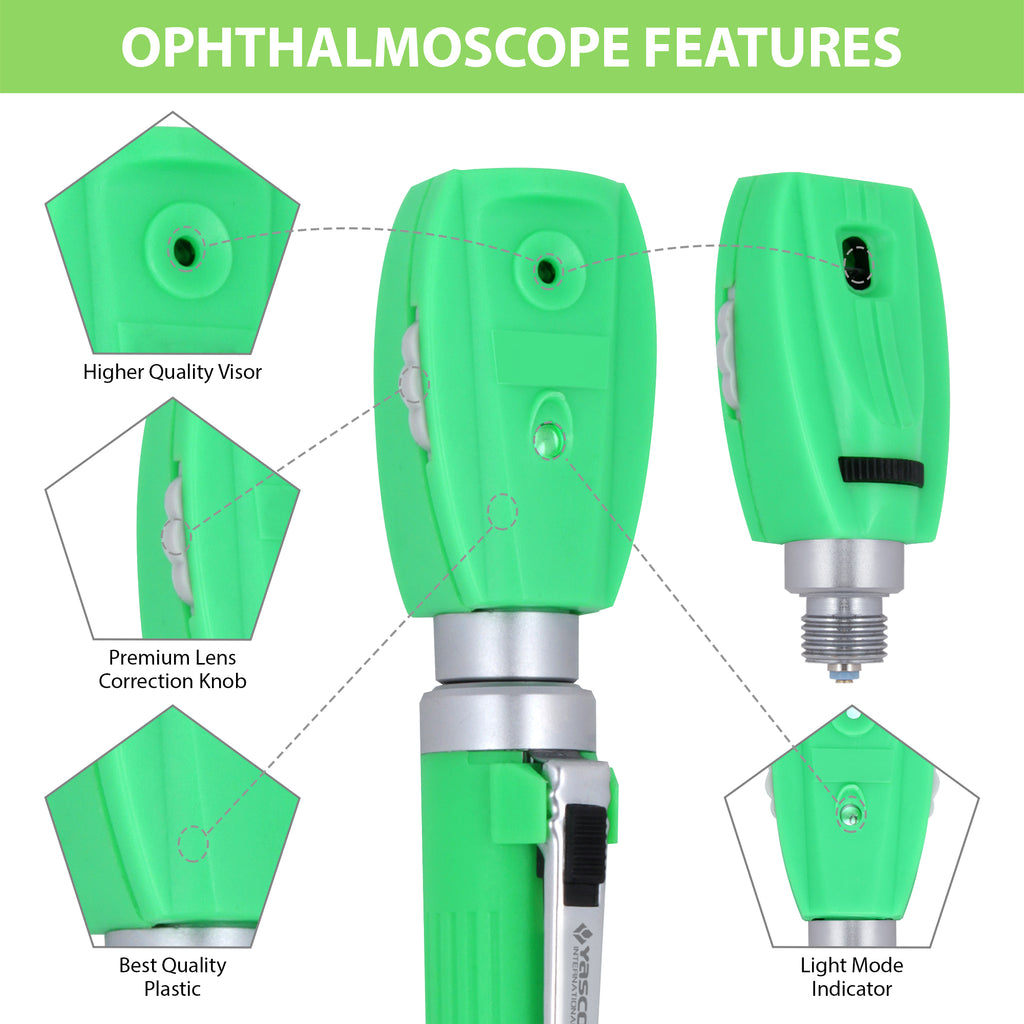 Fiber Optic Mini Ophthalmoscope & Otoscope Set -  Green