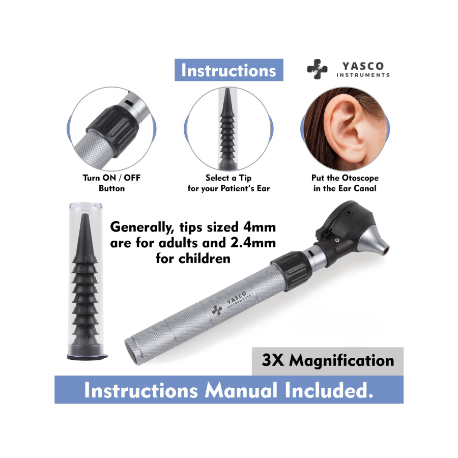 Fiber Optic Brass Otoscope Set | Baby Handle