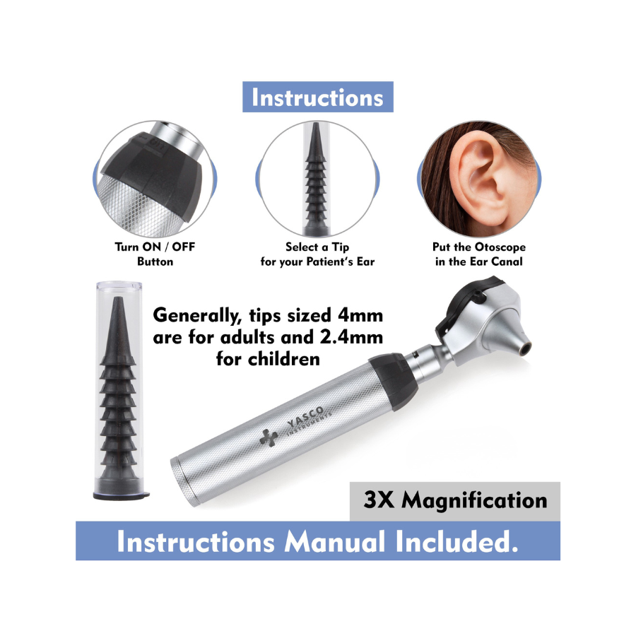 Fiber Optic Brass Otoscope Set | LED Diagnostic Ear Examination Instrument