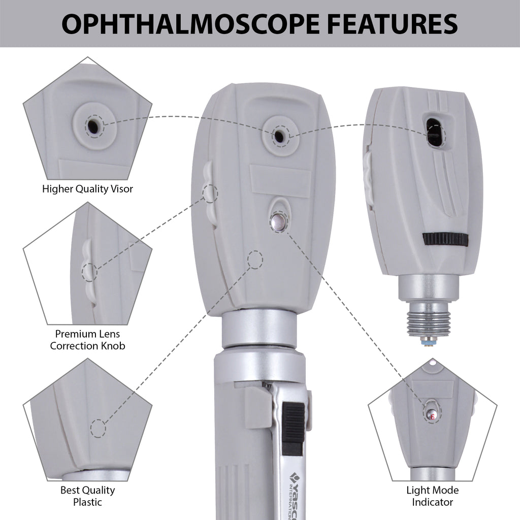 Fiber Optic Mini Ophthalmoscope & Otoscope Set -  Gray