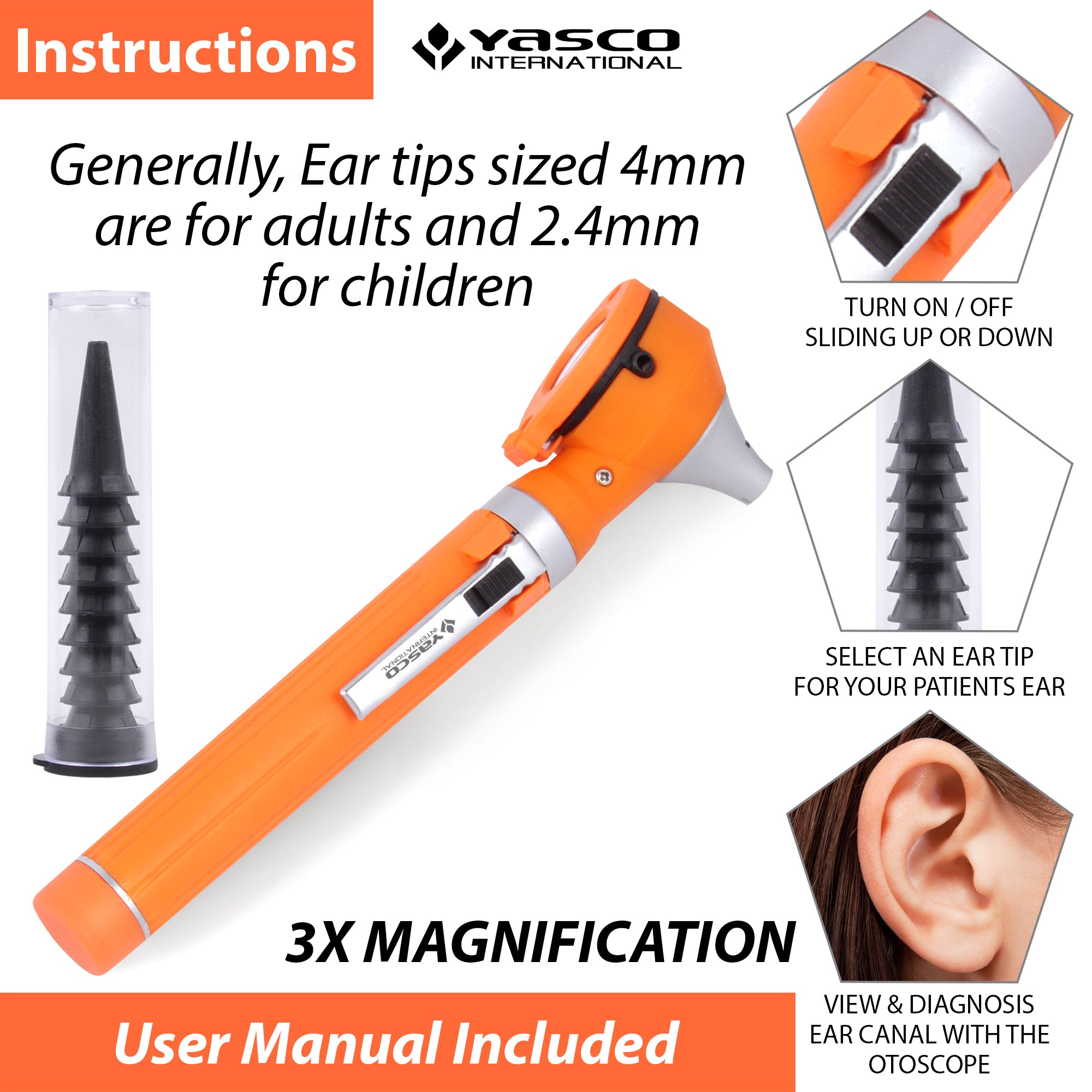 Fiber Optic Mini Otoscope Set - Orange