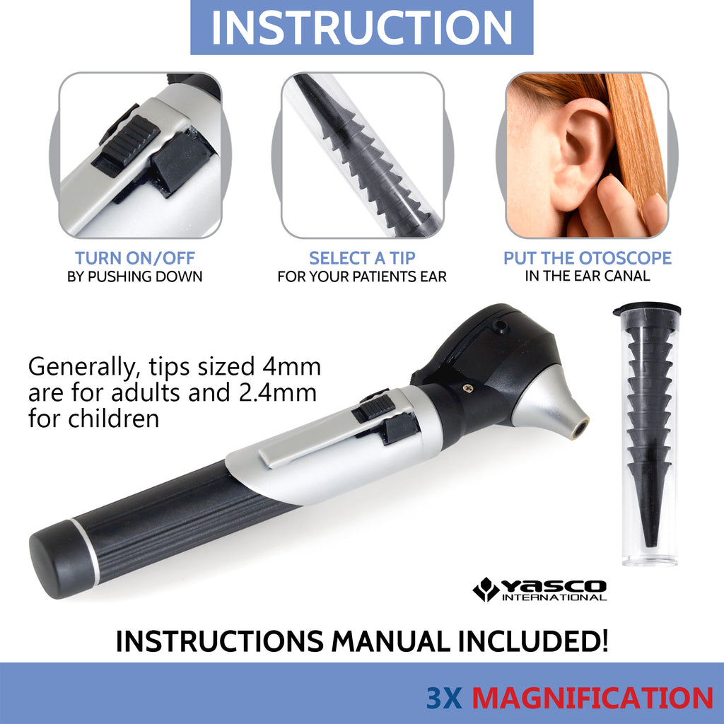Fiber Optic Mini Otoscope Set - Black