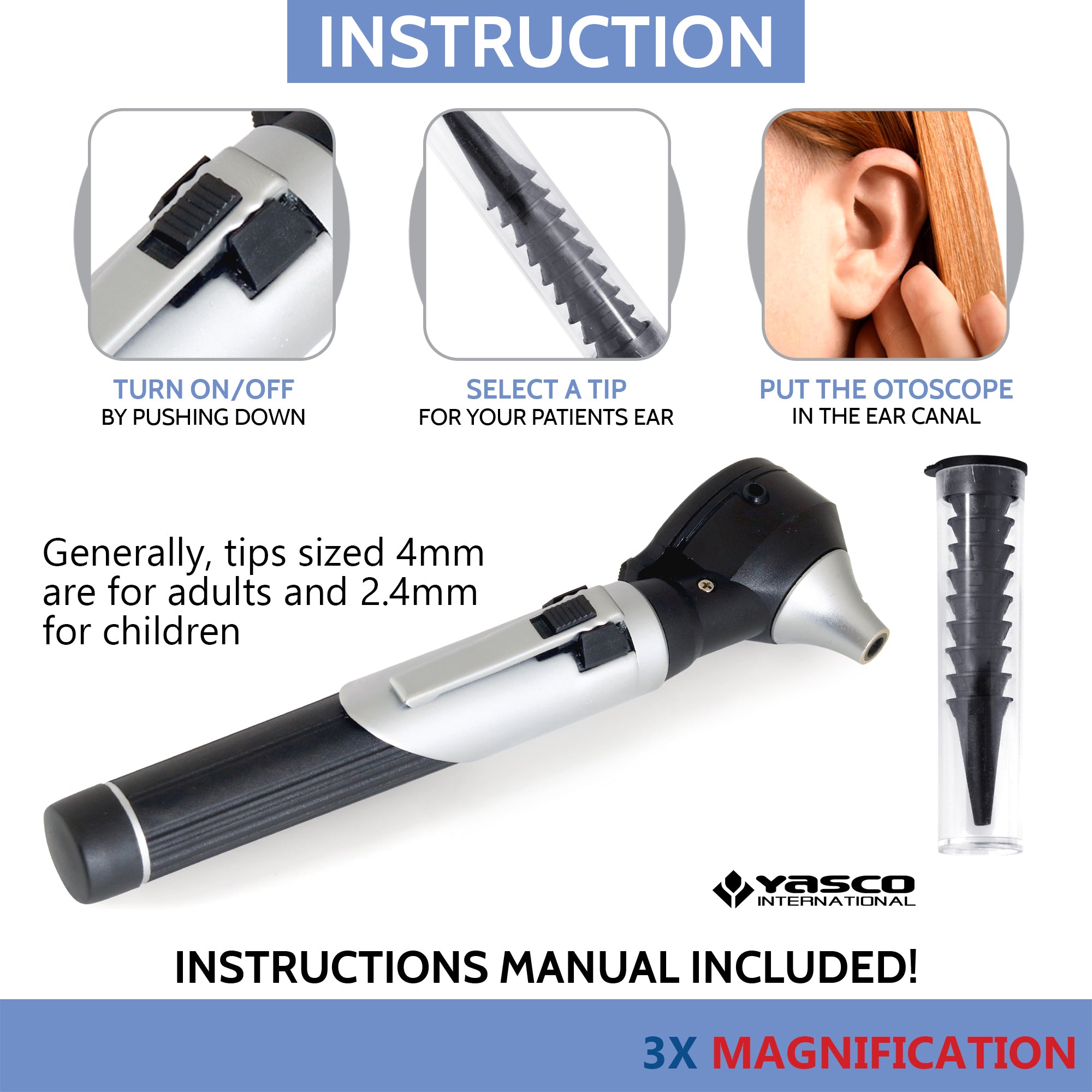 Fiber Optic Mini Otoscope Set - Black