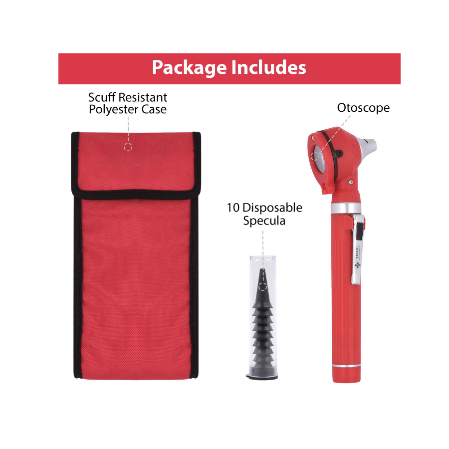 Fiber Optic Pocket Otoscope Set | Bright Red