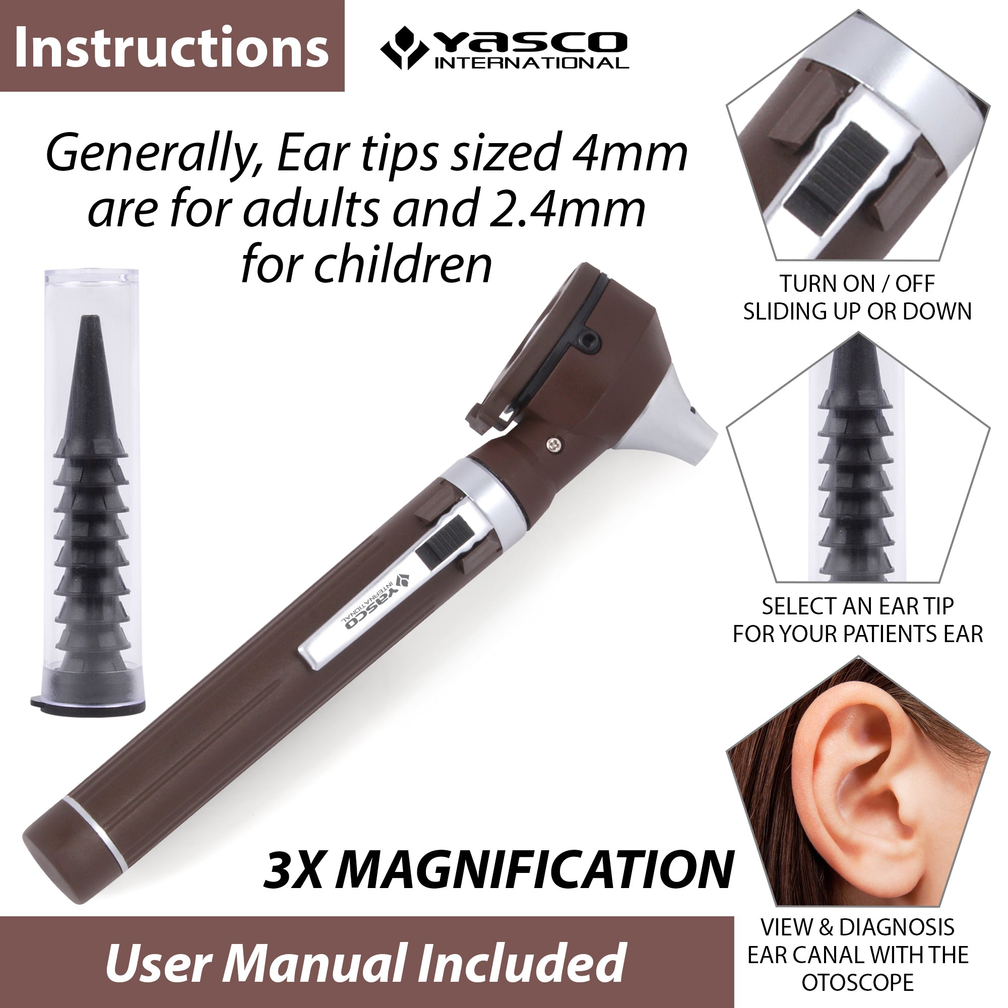 Fiber Optic Mini Otoscope Set - Chocolate Brown