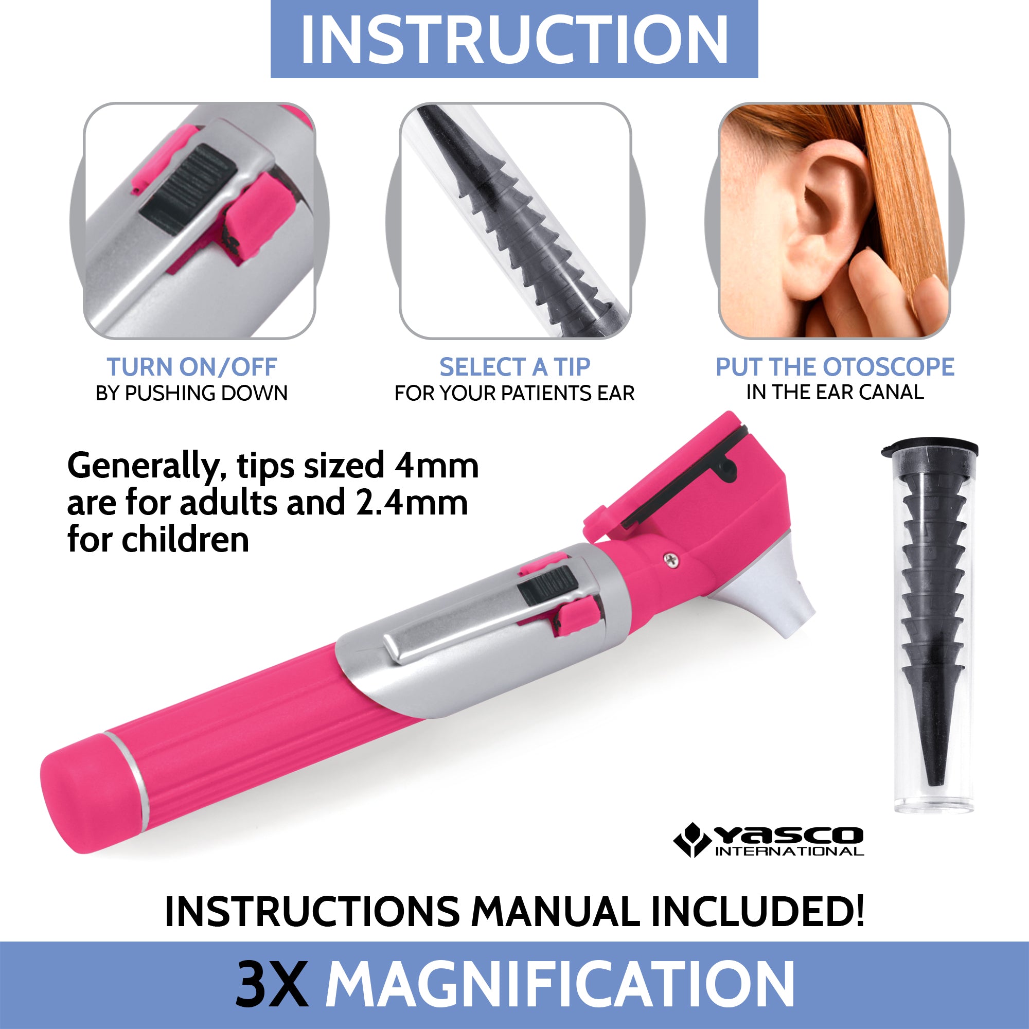 Fiber Optic Mini Otoscope Set - Rose Pink