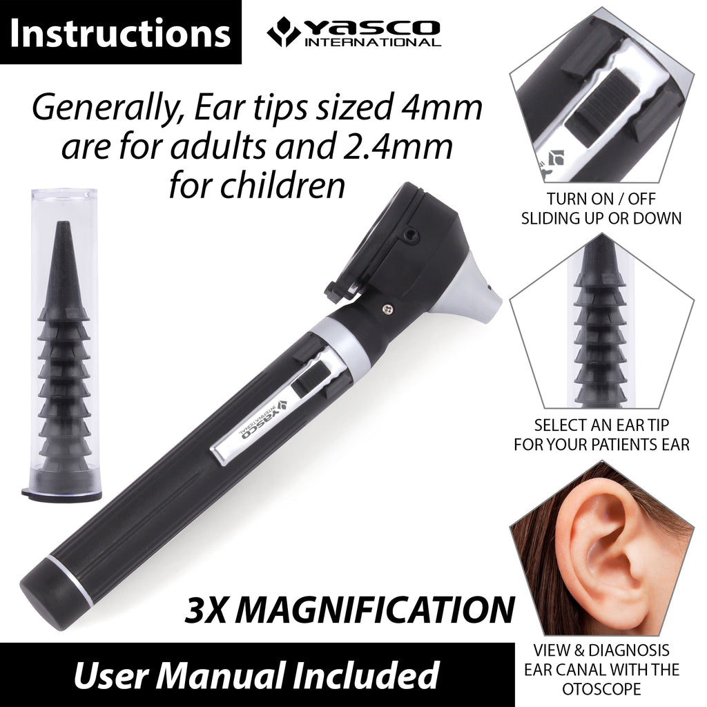 Fiber Optic Mini Otoscope Set - Black