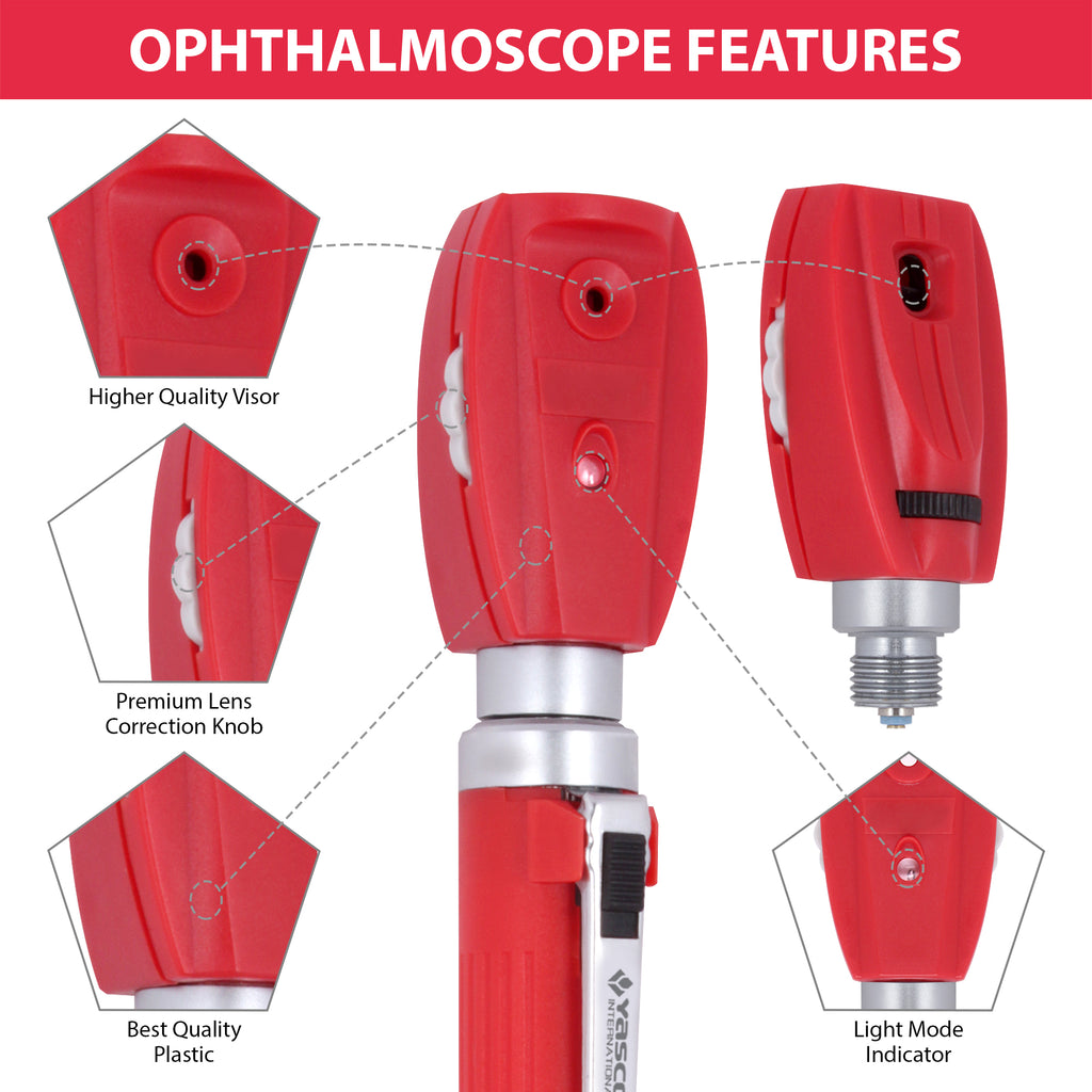 Fiber Optic Mini Ophthalmoscope & Otoscope Set - Red