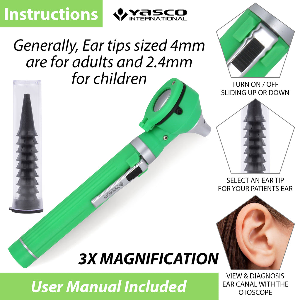 Fiber Optic Mini Otoscope Set - Green