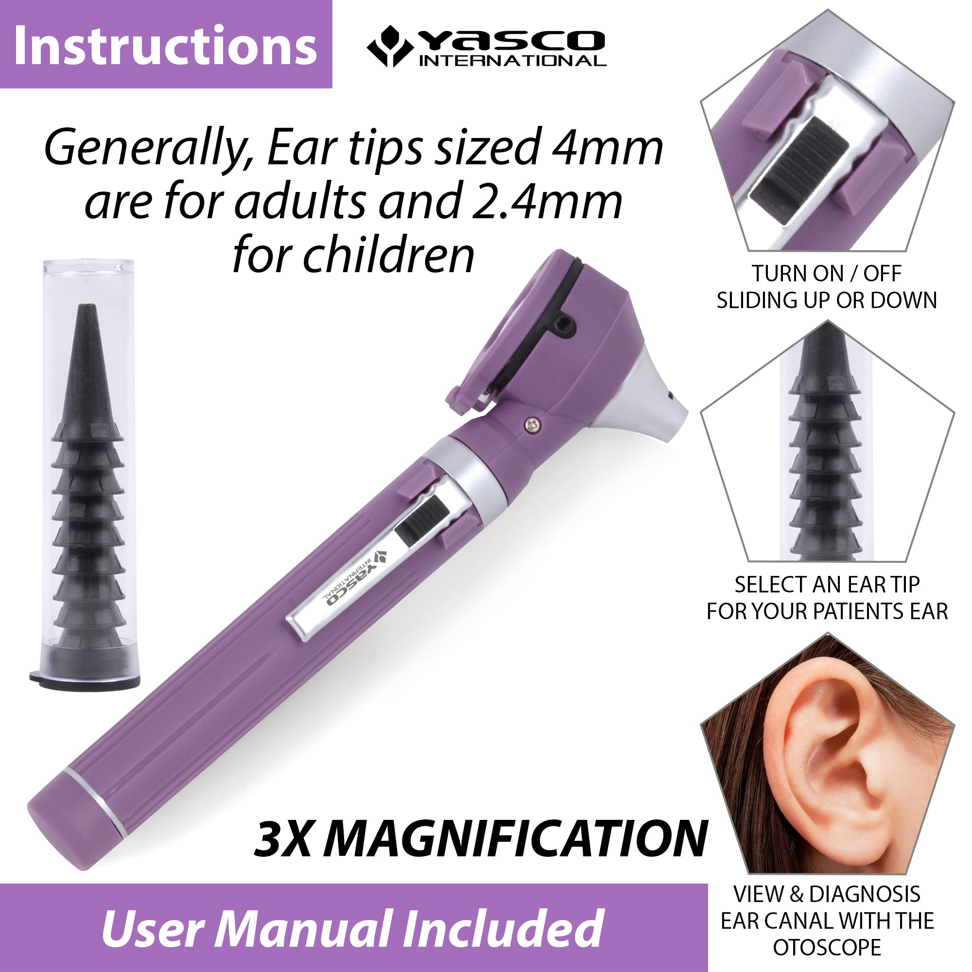 Fiber Optic Mini Otoscope Set - Purple
