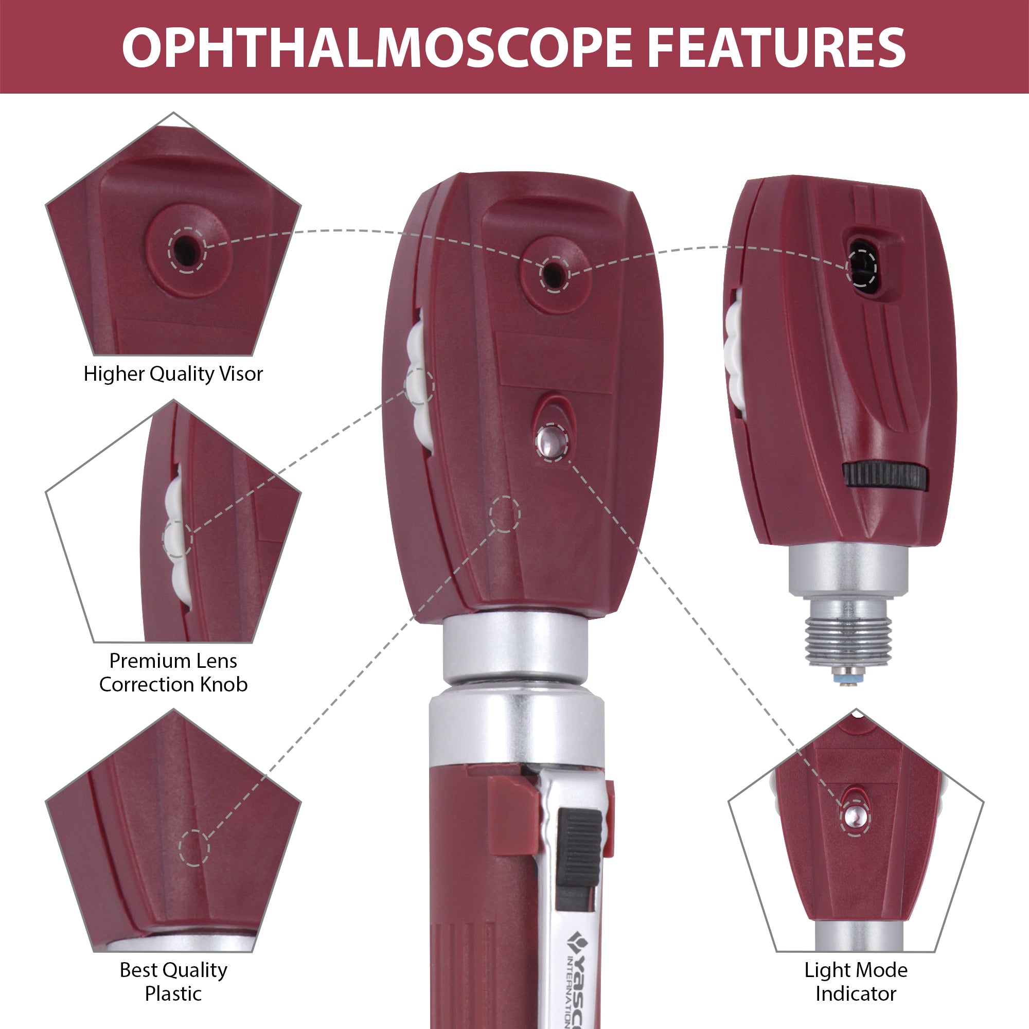 Fiber Optic Mini Ophthalmoscope & Otoscope Set -  Burgundy