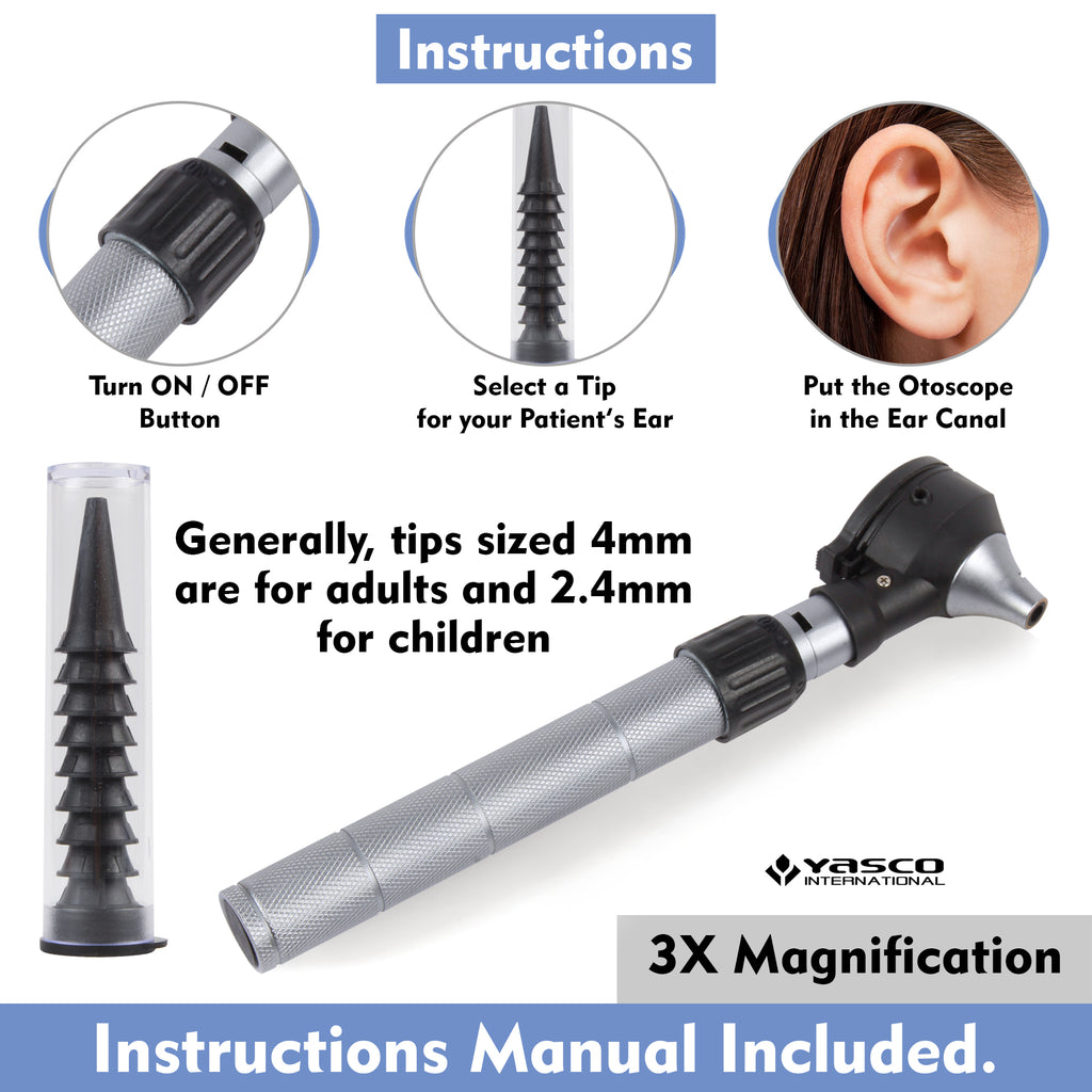Fiber Optic Brass Otoscope Set - Black Finish Head