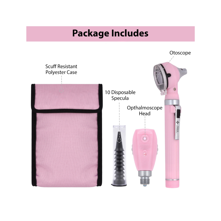 Fiber Optic Mini EENT Set | Pearl Pink Otoscope & Ophthalmoscope
