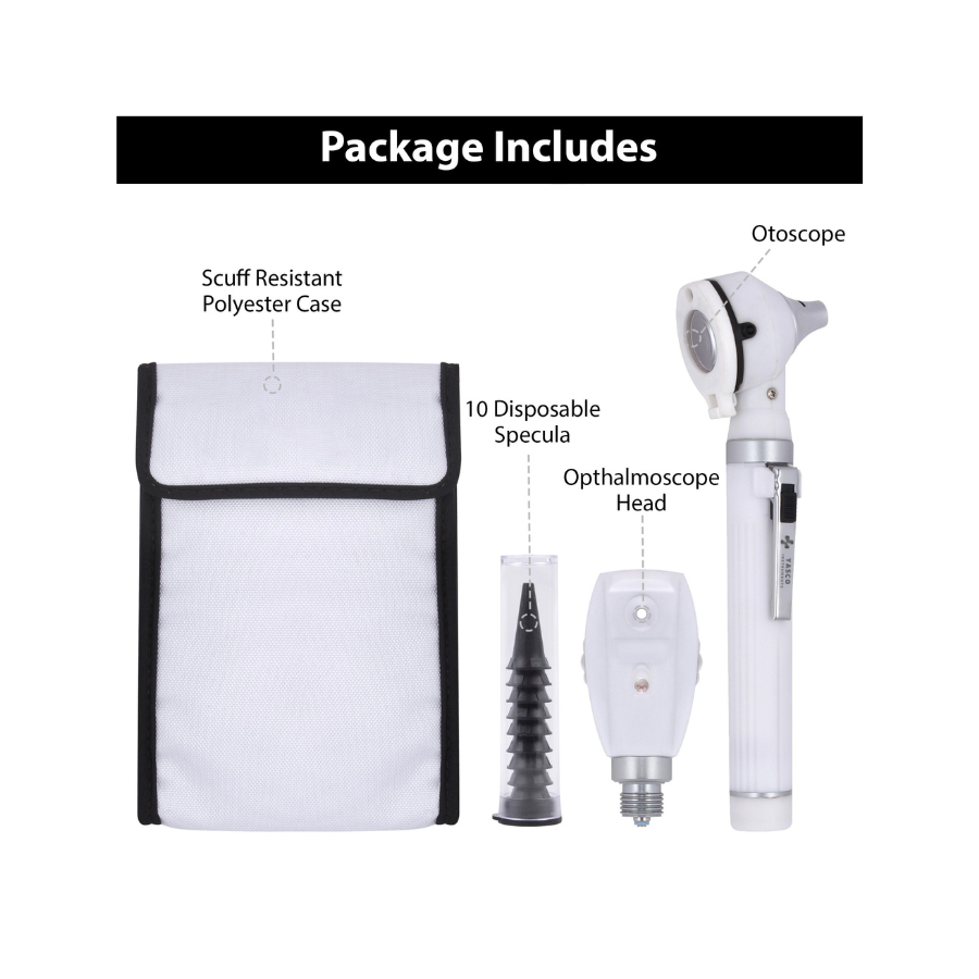 Fiber Optic Mini EENT Diagnostic Set | White Otoscope & Ophthalmoscope