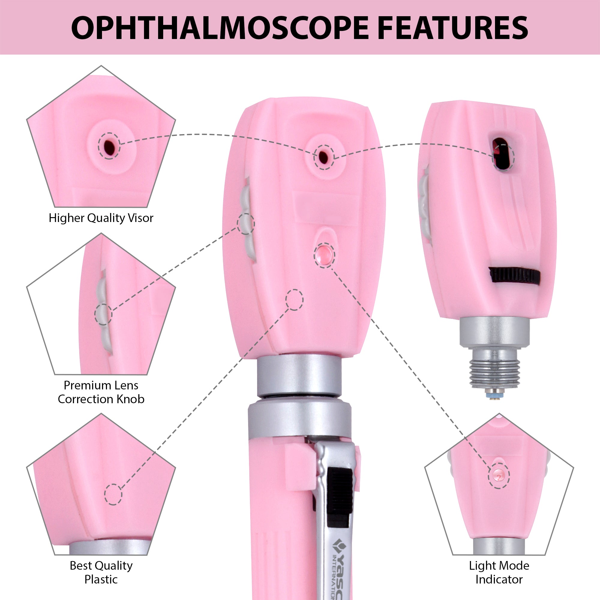 Fiber Optic Mini Ophthalmoscope & Otoscope Set -  Pearl Pink