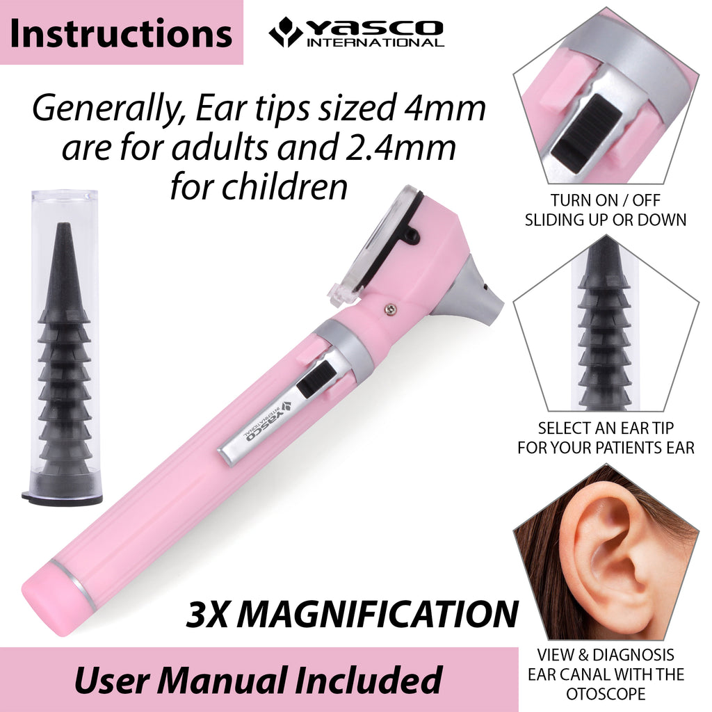 Fiber Optic Mini Otoscope Set - Pearl Pink