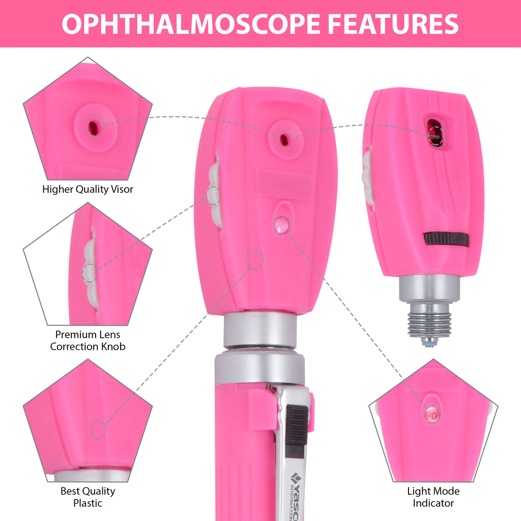 Fiber Optic Mini Ophthalmoscope & Otoscope Set -  Rose Pink