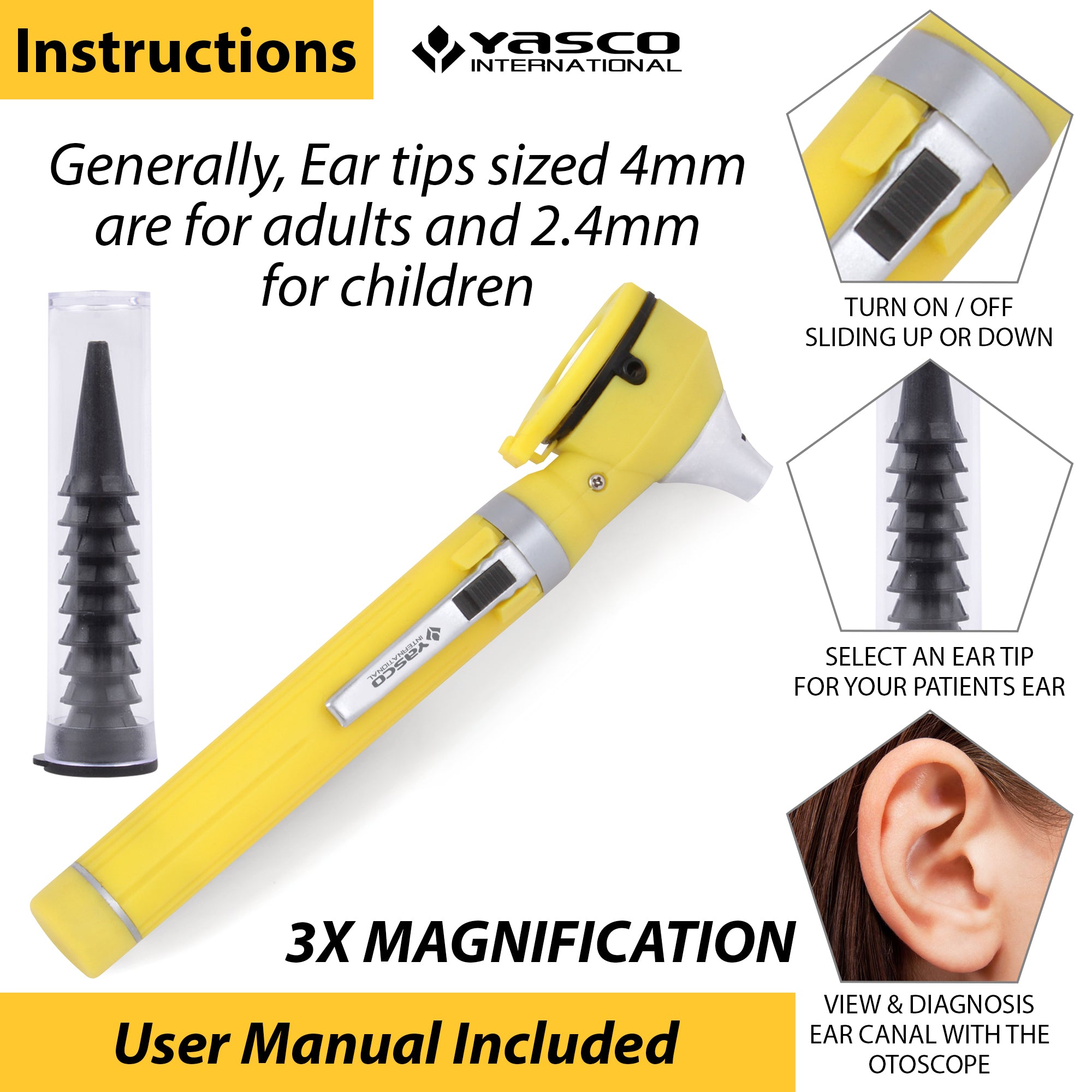 Fiber Optic Mini Otoscope Set - Yellow