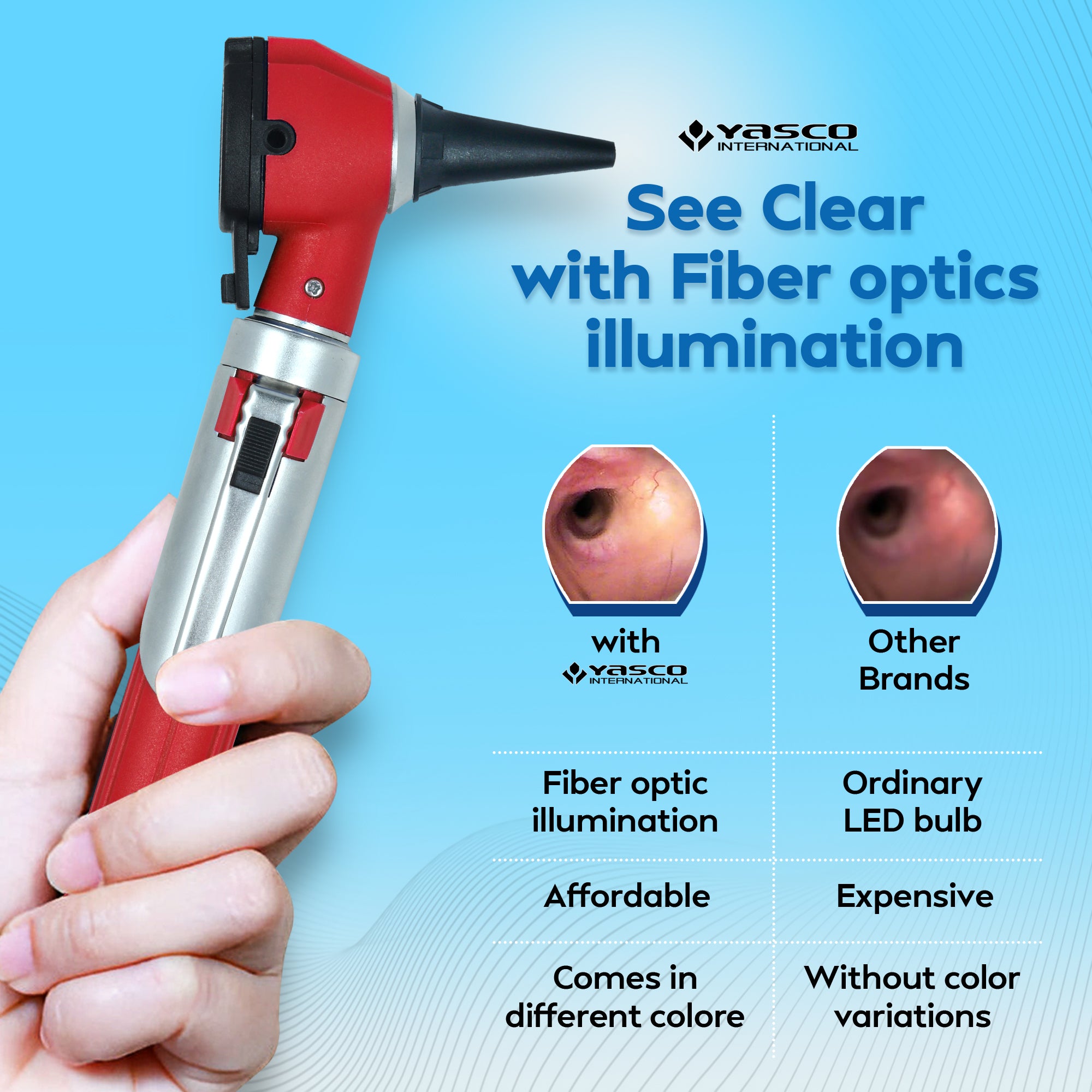 Fiber Optic Mini Otoscope Set - Red