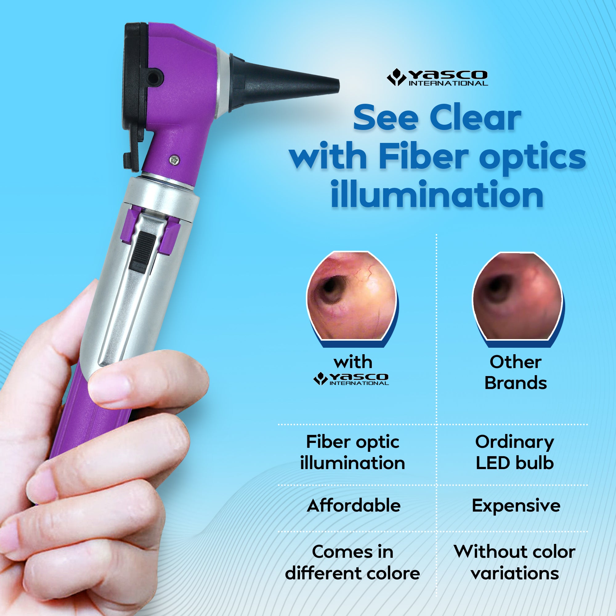 Fiber Optic Mini Otoscope Set - Purple