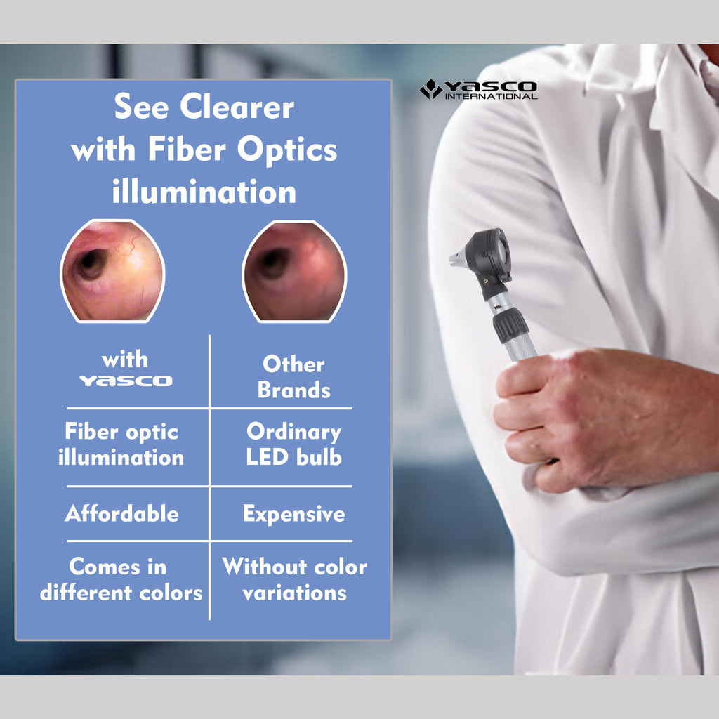 Fiber Optic Brass Otoscope Set - Black Finish Head