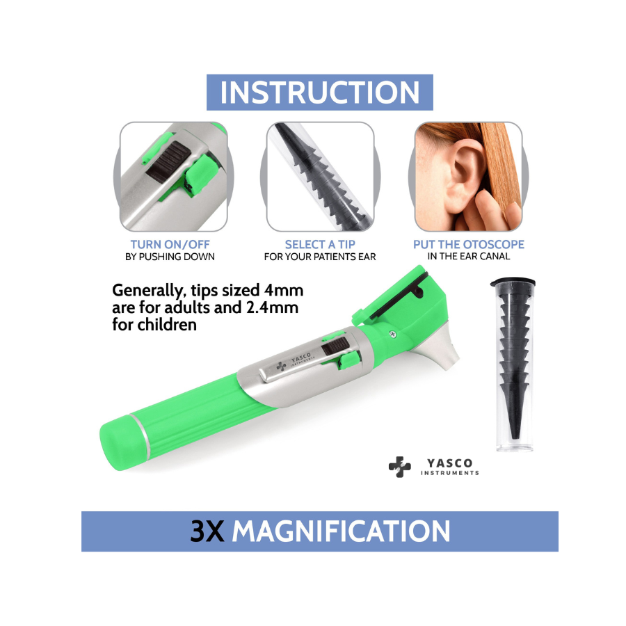 Fiber Optic Pocket Otoscope Set | Green